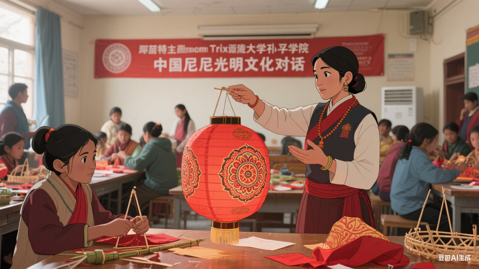 中尼双节共制灯笼 特里布文孔院架起光明之桥