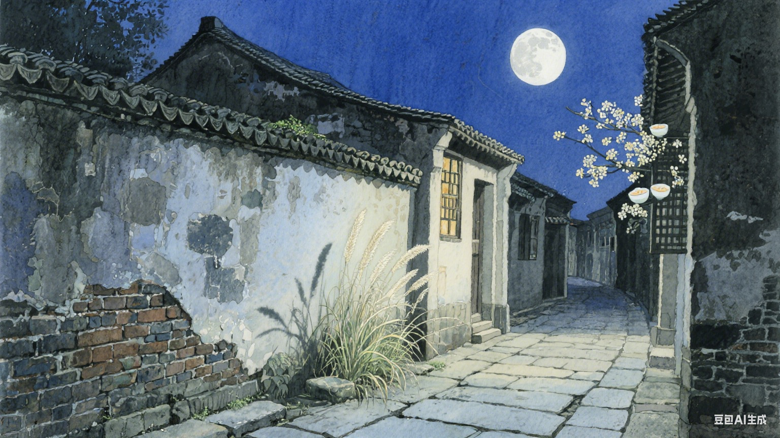 檐角的银钩：暮色里新月初绽的温柔