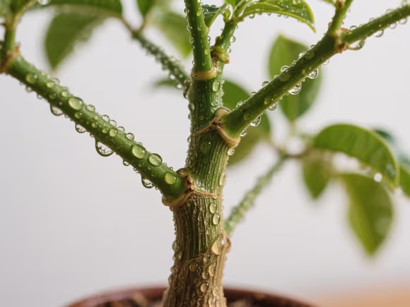 发财树茎上冒水珠