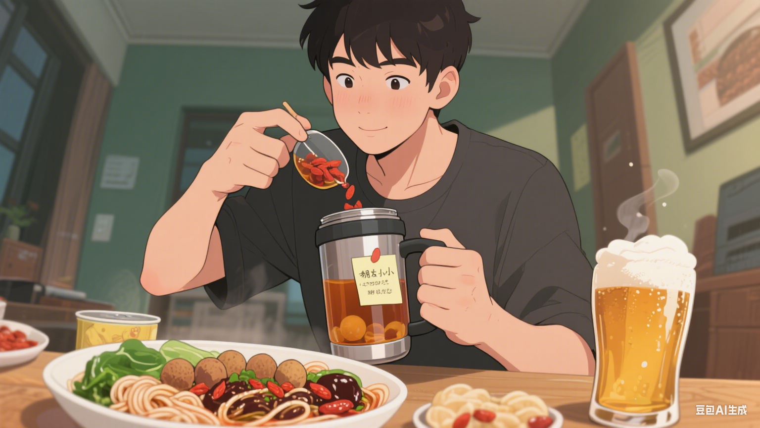 当代年轻人的反向养生：左手保温杯泡枸杞，右手火锅配冰啤