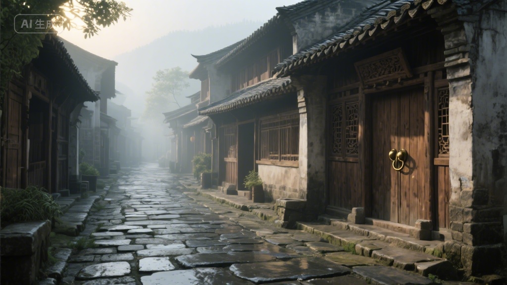 青石板老街上的时光褶皱