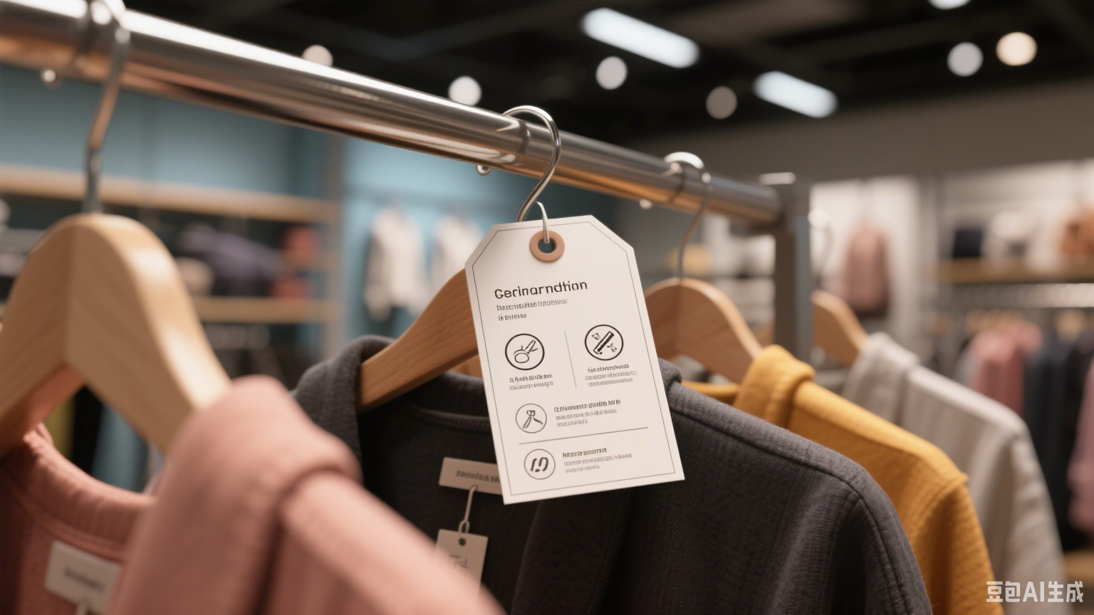 Retail Clothing Tags with Clear Care Guides in a Store