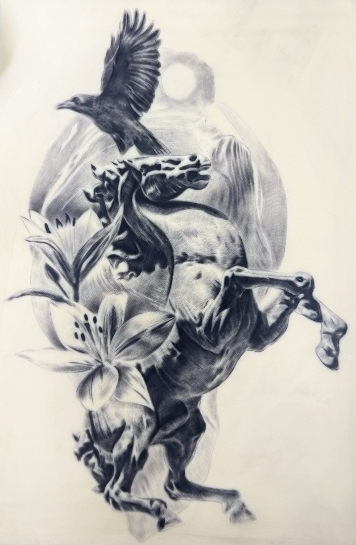 Pferd & Rabe Tattoo Design