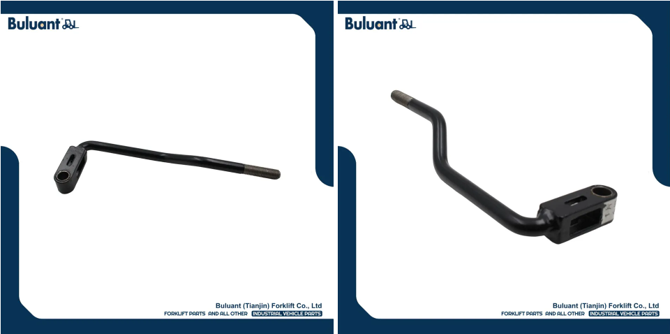 Buluant (Tianjin) Forklift Co., Ltd product display featuring multiple types of forklift engine mounts. The image presents a range of engine mount models with high-elasticity rubber shock-absorbing cores, anti-rust metal brackets, and integrated fixing bolt structures. Key features include excellent vibration reduction, strong structural stability, and compatibility with German, American, Japanese and Chinese forklift brands (KION, HYSTER-YALE, TOYOTA, HELI). The bottom section displays the Buluant logo, company name Buluant (Tianjin) Forklift Co., Ltd, and the slogan 'FORKLIFT PARTS AND ALL OTHER INDUSTRIAL VEHICLE PARTS'.